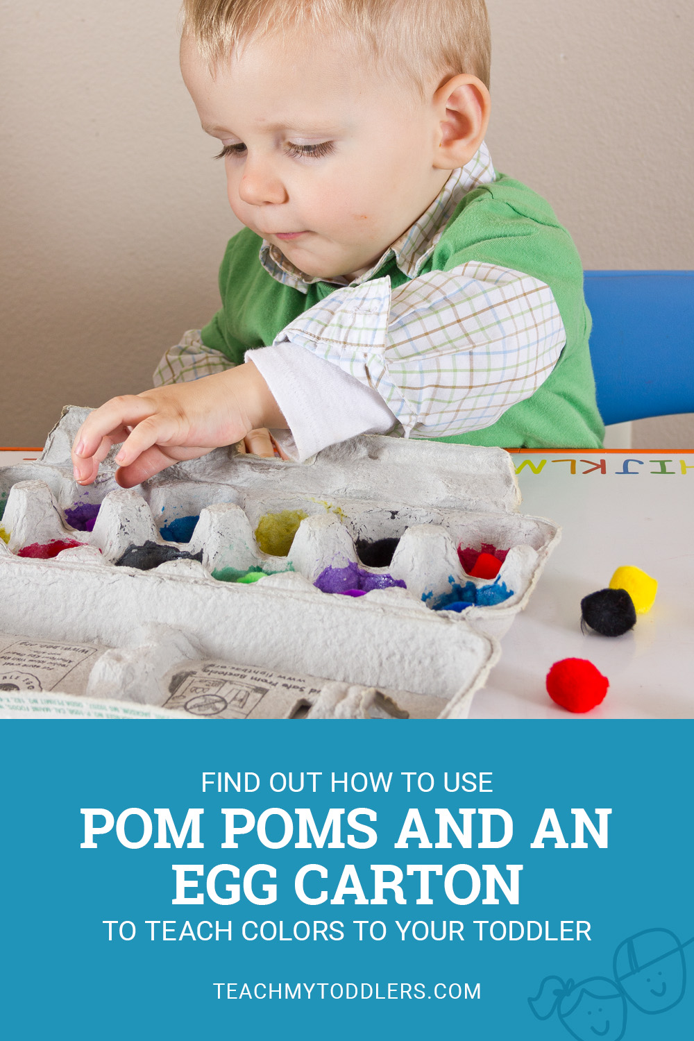 This egg carton and pom poms can teach your toddler all about colors