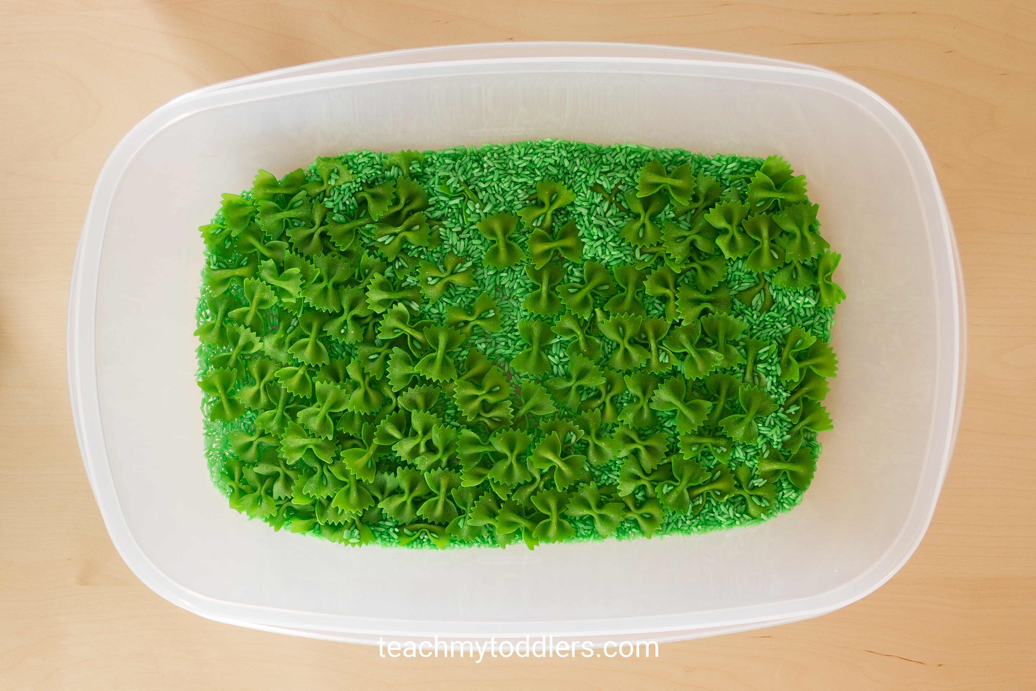 This green sensory bin will help teach your toddlers colors