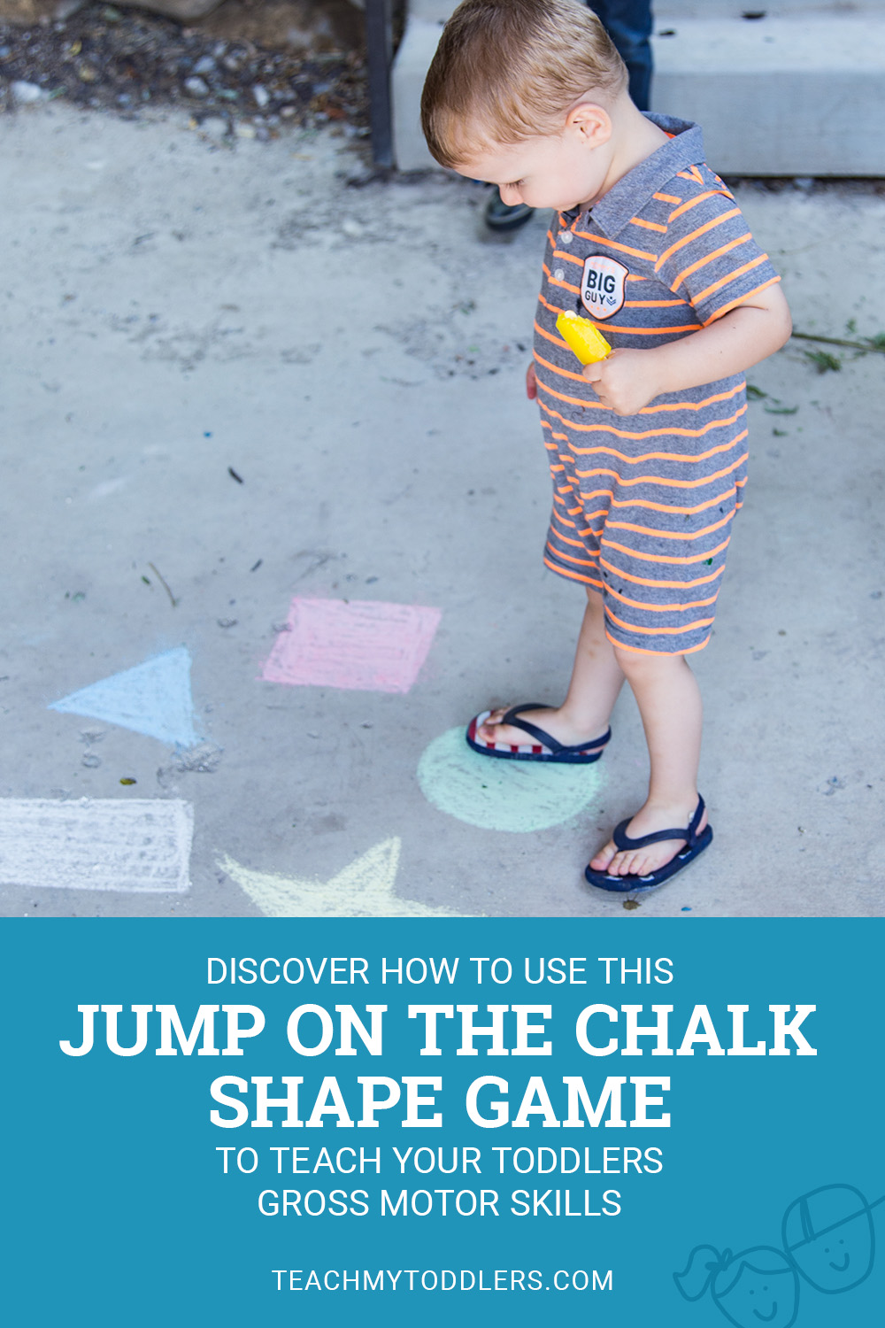 Discover how to use this jump on the chalk shapes game to teach toddlers gross motor skills