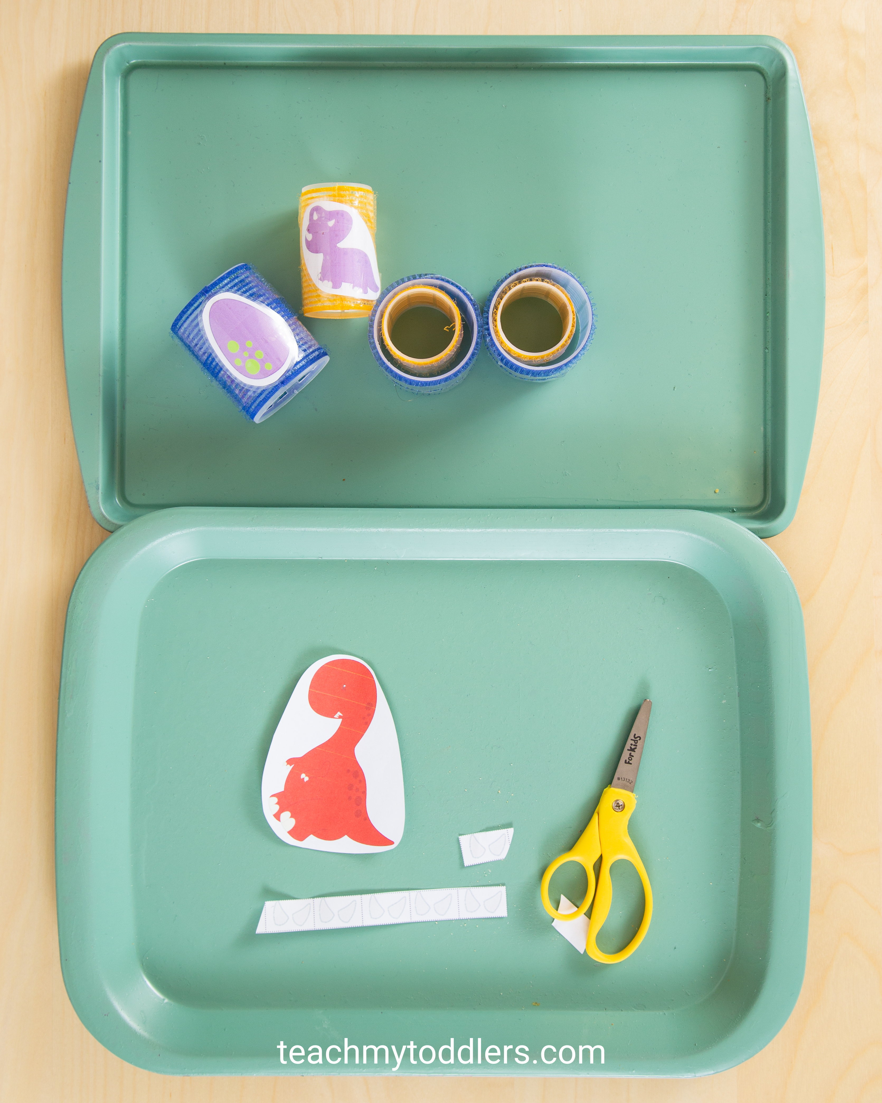 These toddler trays are unique for teaching toddler the letter e is for extinct