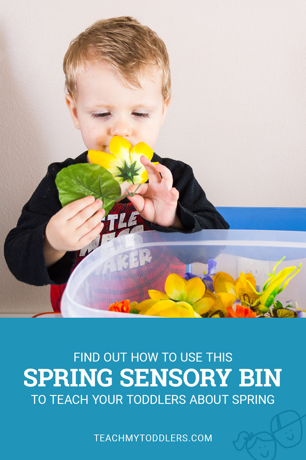 Find out how to use this spring sensory bin to teach toddlers about spring