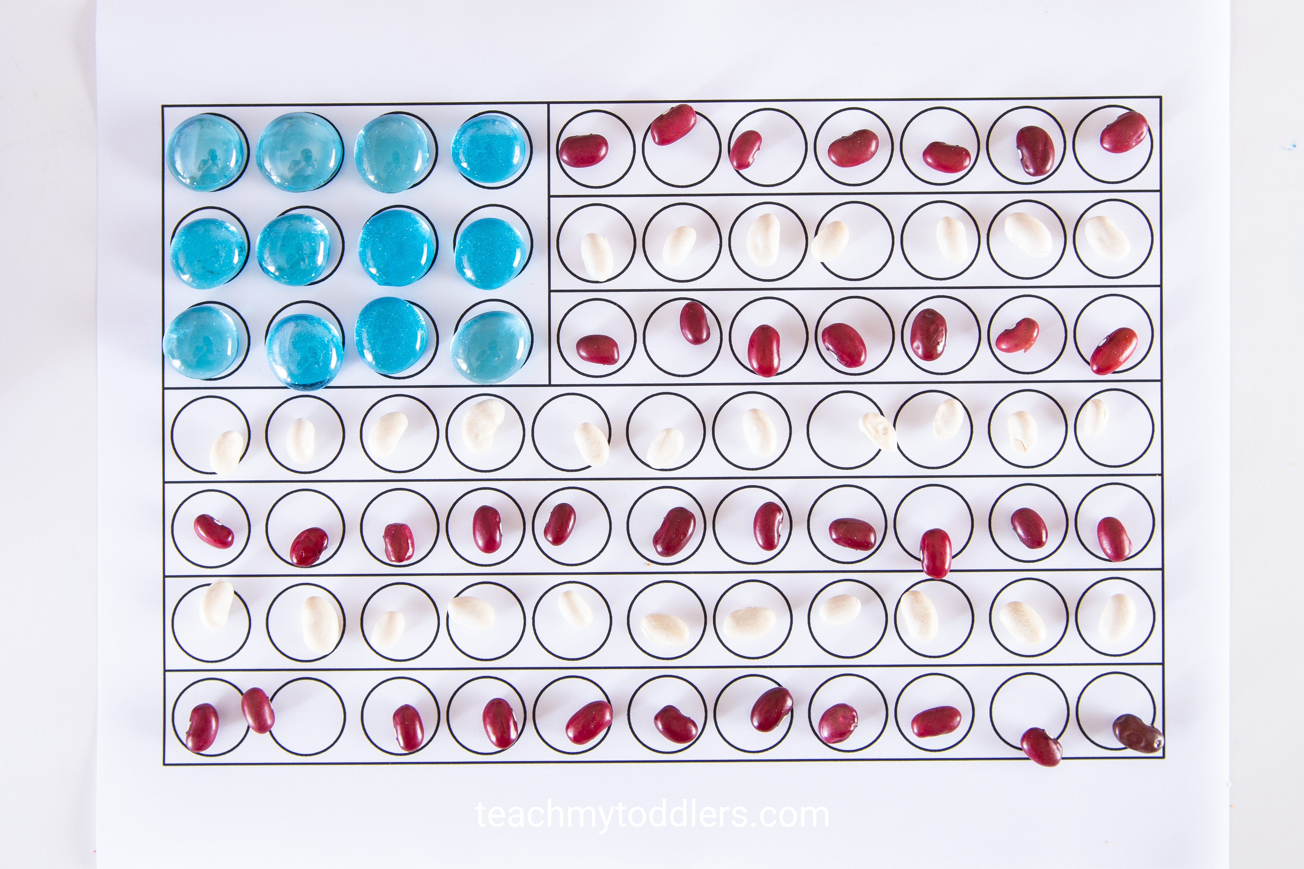 Discover how to use this fun red, white and blue sensory bin to teach toddlers about the 4th of july